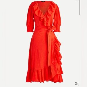 J. Crew Red Ruffle Wrap Dress